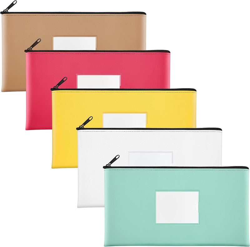 SMARTAKE 5-Pack Money Bags with Zipper, PU Leather Bank Deposit Bags, Waterproof Money Pouch for Organize Cash, Coins, Cosmetics, Invoice, Bills, Tools, 11.5 x 6.2 Inches, Macaroon Colors - Image 1